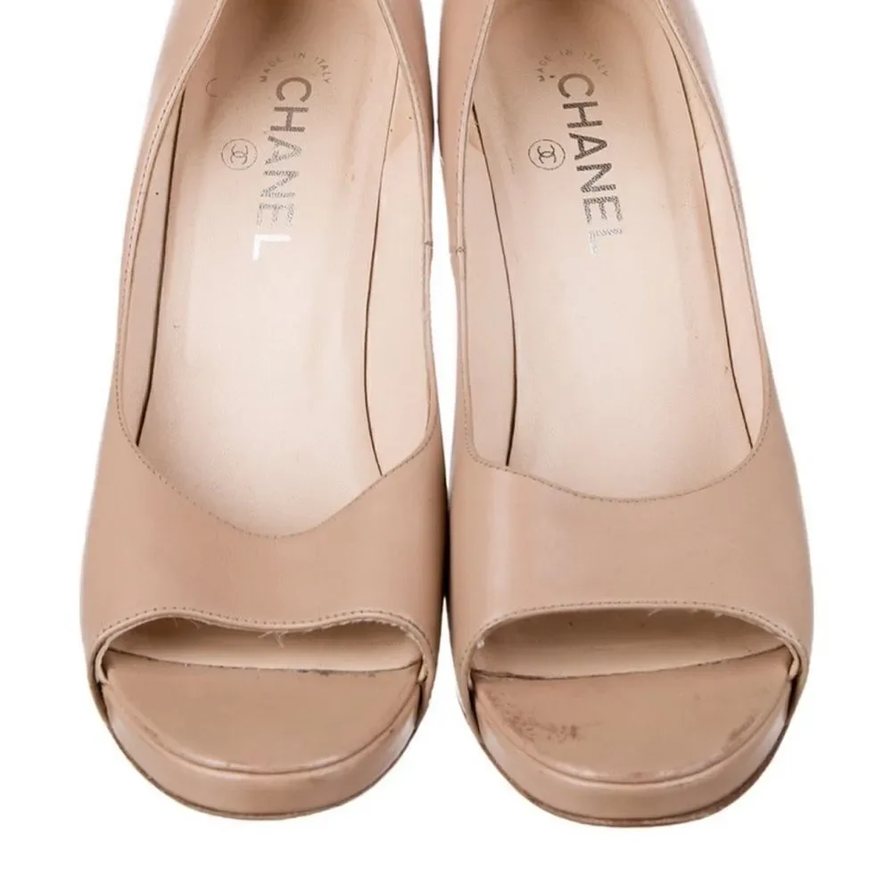 Tan High Heeled Peep-Toe Shoes CHANEL Sz 40